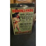 A Brooklands motor racing poster, inscribed Bank Holiday Aug 1st, 1932, 76.5 x 50.5cm, unframed.