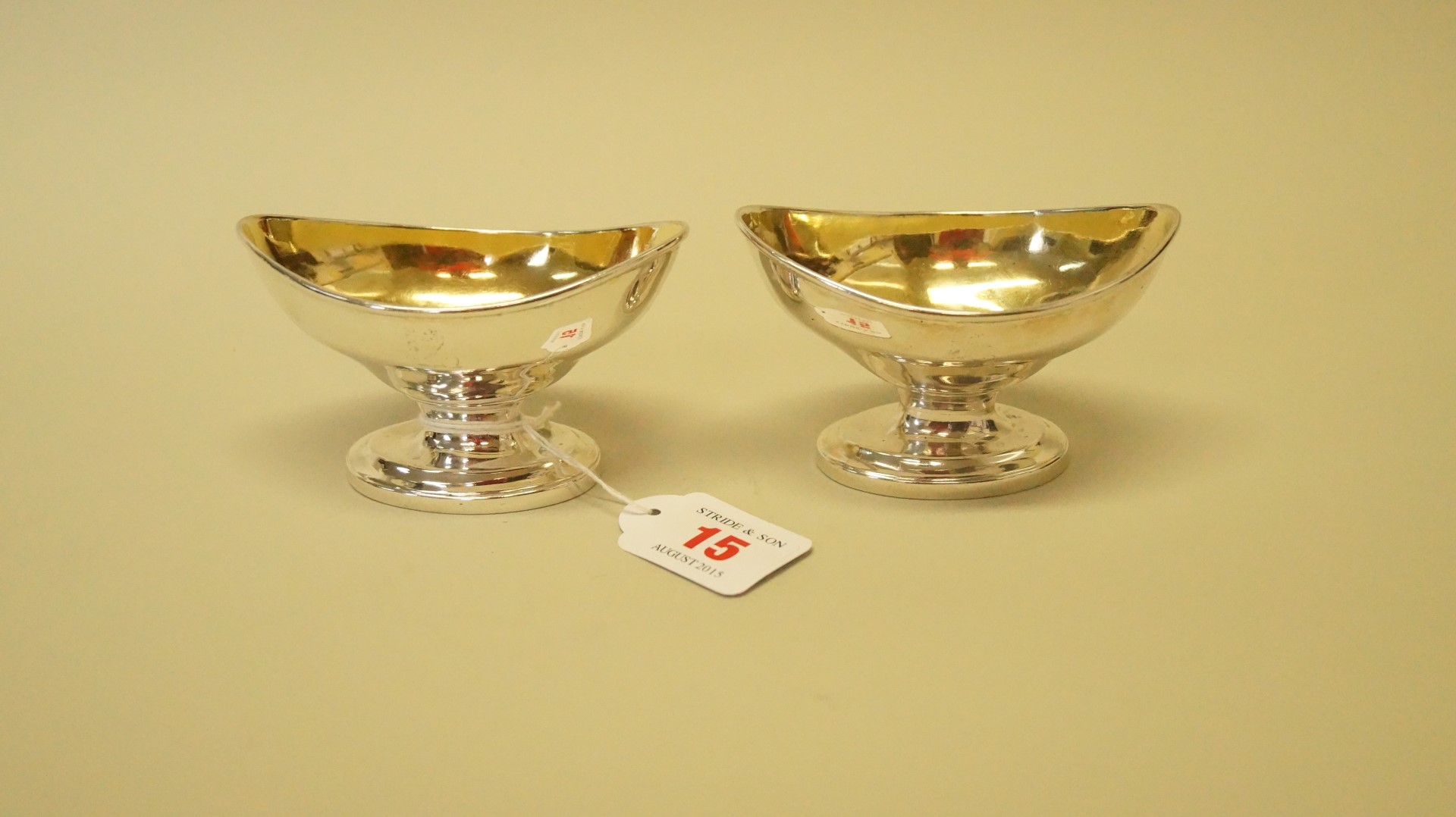 A pair of George III silver oval footed salts, possibly by Thomas Hemming, London 1784, gilt lined,