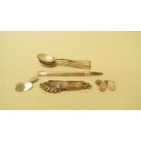 A set of six silver bright cut style coffee spoons; together with a silver propelling pencil;