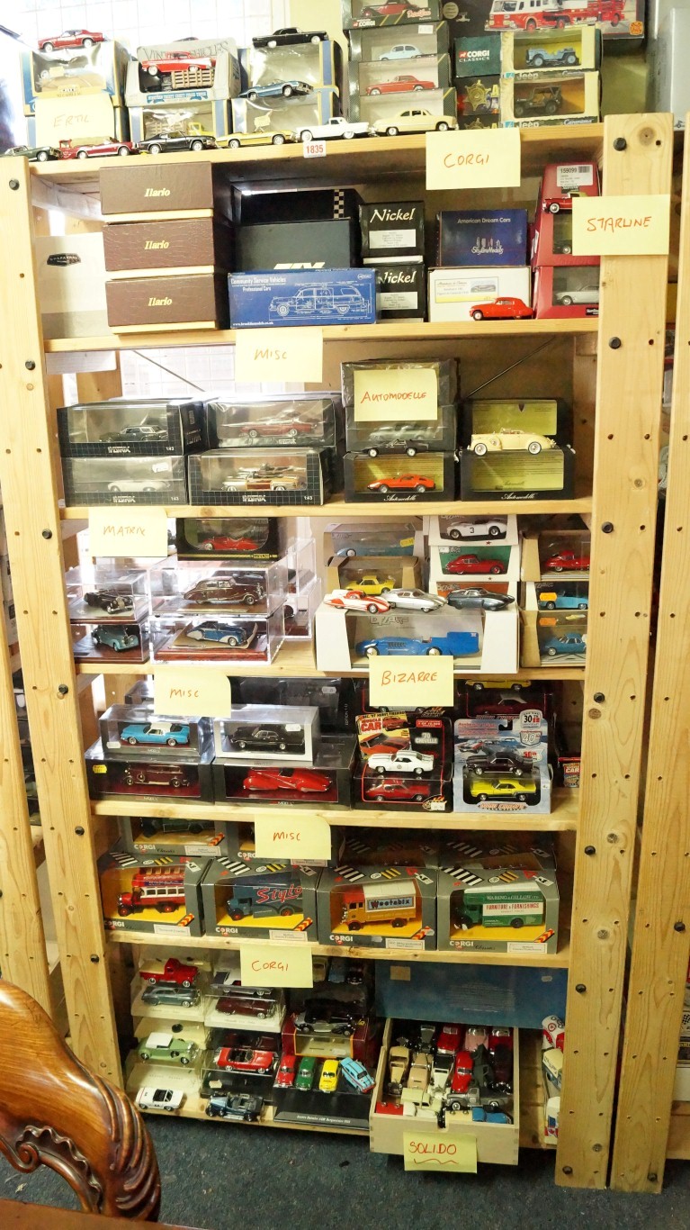 Model Cars: a large quantity of various models, mostly boxed, (seven shelves).