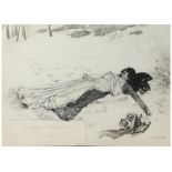 CARLOS VAZQUEZ (1869-1944) dibujo al carbón sobre papel. Med.: 62 x 52 cm. "Mujer en reposo"