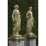 Garden Sculpture: A pair of Royal Doulton stoneware figures of Flora and Pomona modelled by John