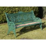 Garden Seat: A Coalbrookdale Horse Chestnut pattern cast iron seat  circa 1870 stamped Coalbrookdale