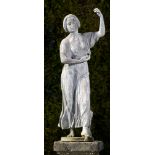 Garden Sculpture: An unusual lead figure of a girl  Northern European, circa 1900 148cm.; 58ins high