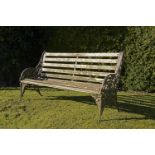 Garden Seat: A Coalbrookdale Horse Chestnut pattern cast iron and wooden seat  circa 1870 fully