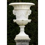 Garden Urn: A carved white marble urn  Italian, late 19th century 109cm.; 43ins high