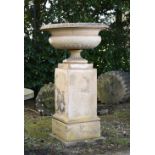 Garden Urn: A Blashfield stoneware urn on pedestal  circa 1870 the urn and pedestal fully stamped