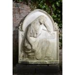 A carved white marble plaque carved in relief of a woman in classical dress    early 19th century