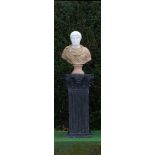 Garden Sculpture: A carved white and variegated marble classical bust of Constantine the Great