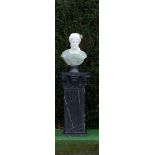 Garden Sculpture: A carved white and variegated marble bust of a classical maiden    last quarter