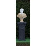 Garden Sculpture: A carved white and variegated marble classical bust of a Roman Emperor    last