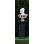 Garden Sculpture: A carved white and variegated marble bust of Apollo    last quarter 20th