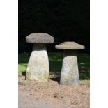 Two carved staddlestones    the larger 94cm.; 37ins high