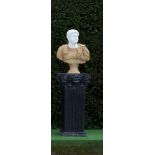 Garden Sculpture: A carved white and variegated marble bust of Constantine    last quarter 20th