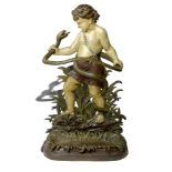 A cast iron stick stand of the young Hercules strangling a snake     circa 1870  with lift out