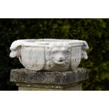 A carved white marble fountain bowl    Italian, 19th century  corner masks drilled for water  23cm.;