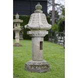 A granite Kasuge lantern    Japanese, Meiji Period (1868-1912)  central lantern section missing