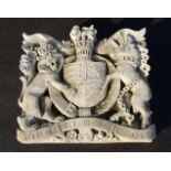 A monumental carved Portland stone Royal Coat of Arms    1950's  168cm.; 66ins square