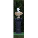 Garden Sculpture: A carved white and variegated marble classical bust of Julius Caesar    last