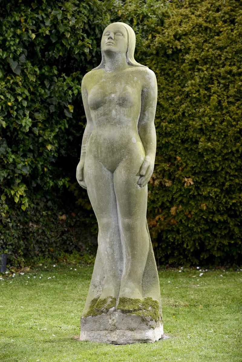 Garden Sculpture:Maida Crowe  A carved Forest of Dean stone figure 203cm.; 80ins high  Maida Crowe