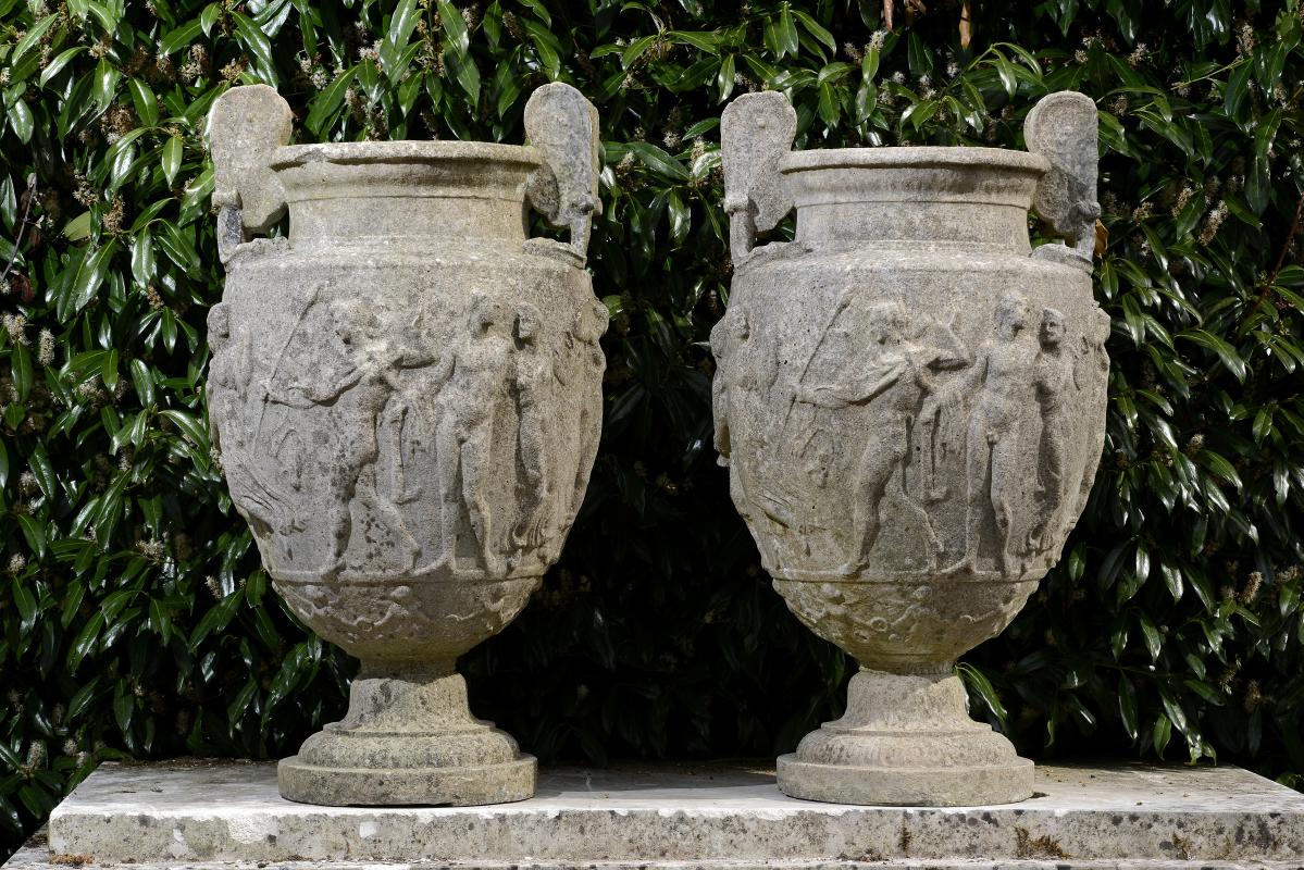 A pair of rare Austin and Seeley Townley composition stone vases  2nd half 19th century 99cm.; 39ins