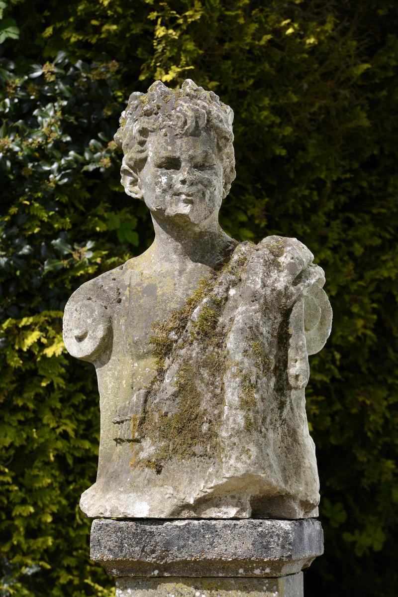 Garden Sculpture:A substantial composition stone bust of a Baccante  French, 2nd half 19th century