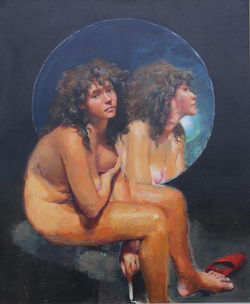 Robert Lenkiewicz  Cathy Clipson with tampax  1983 Framed 112cm.; 44ins by 134cm.; 53ins  017