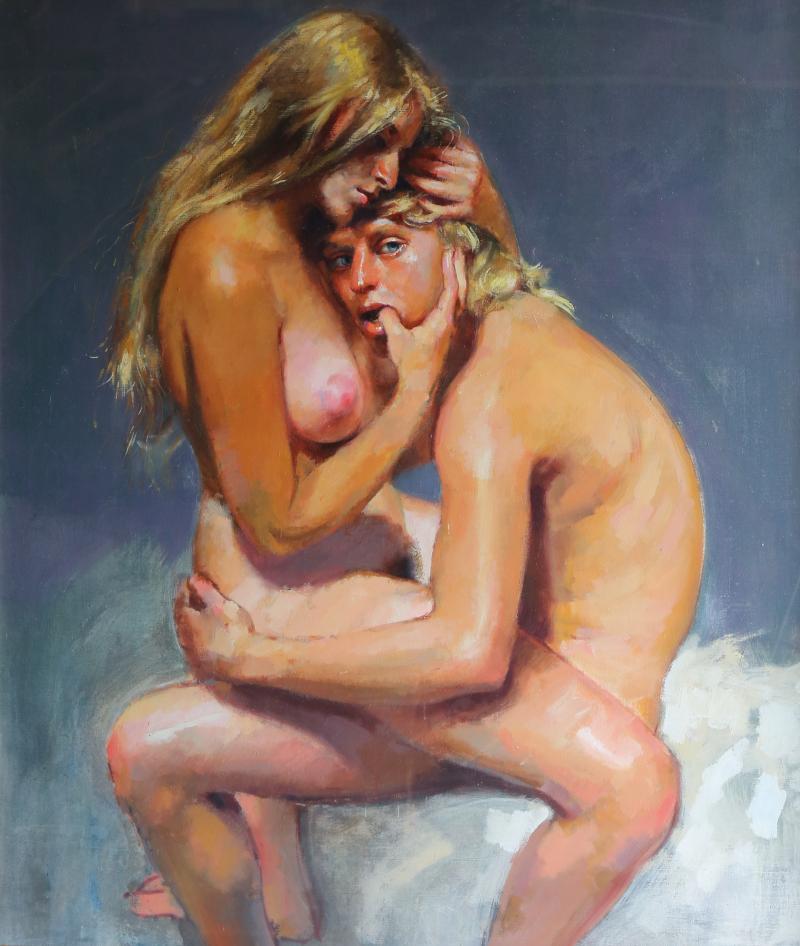 Robert Lenkiewicz  Lorraine with Paul 1983 Oil on canvas Framed 109cm.; 43ins by 94cm.; 37ins  #80