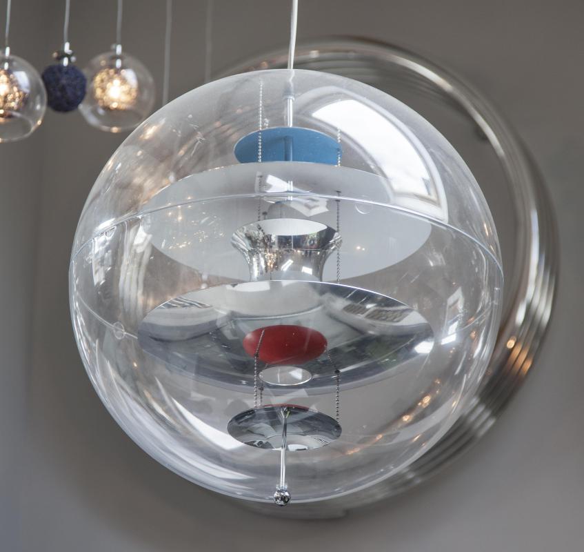 A Retro Globe Light with Red and Blue diffuser  50cm.; 19¾ins sphere