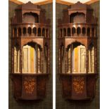 A pair of Indian Colonial style Corner Cabinets  circa 1900 with inlaid floral marquetry and