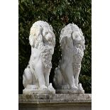 Garden Sculpture:A pair of carved white marble lions  Italian, late 19th century 104cm.; 41ins high