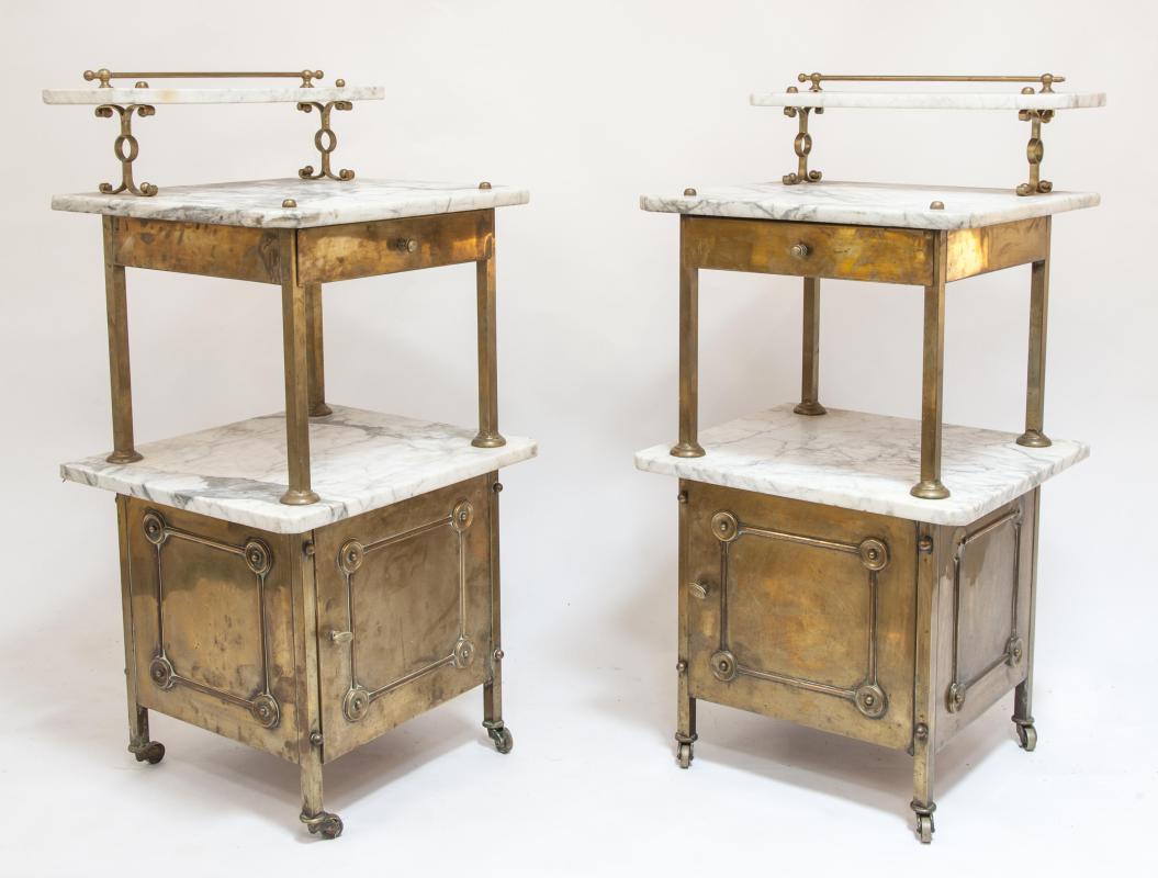A pair of Brass and Marble Side tables  late 19th century formally used at the King George VI