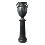 Garden Sculpture:A Handyside Foundry cast iron Townley urn on associated pedestal  2nd half 19th