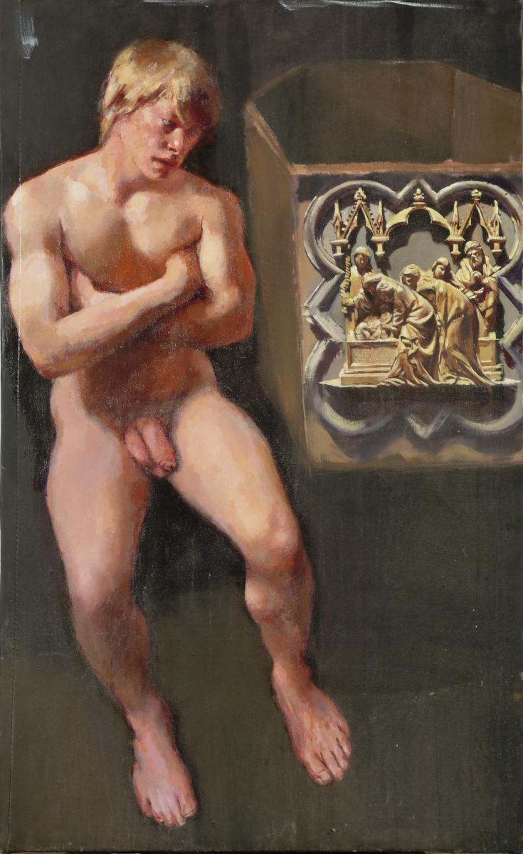 Robert Lenkiewicz  Wolfe with Ghiberti Detail. 1982 Emulsion and cryla on canvas Framed 149cm.; 58¾