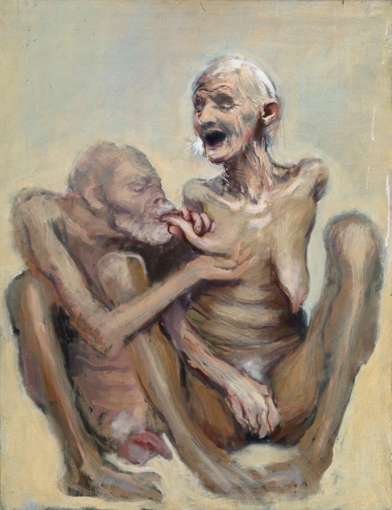 Robert Lenkiewicz  Elderly Lovers. 1983 Oil on canvas Framed 75cm.; 29½ins by 56cm.; 22ins  73