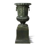 Garden Urn: An unusual cast iron urn on pedestal  French, 2nd half 19th century 120cm.; 47ins high