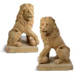 Garden Sculpture:A pair of terracotta lions  French, 19th century 86cm.; 34ins high