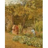 Max Ludby, R.I., R.B.A. (1858-1943)  Bee Skeps and Cabbages Signed and dated 1884 Watercolour 58cm.;