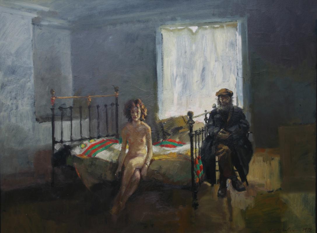 Robert Lenkiewicz  Francesca and Diogenes 1974 Oil on canvas Framed 76cm.; 30ins by 99cm.; 39ins