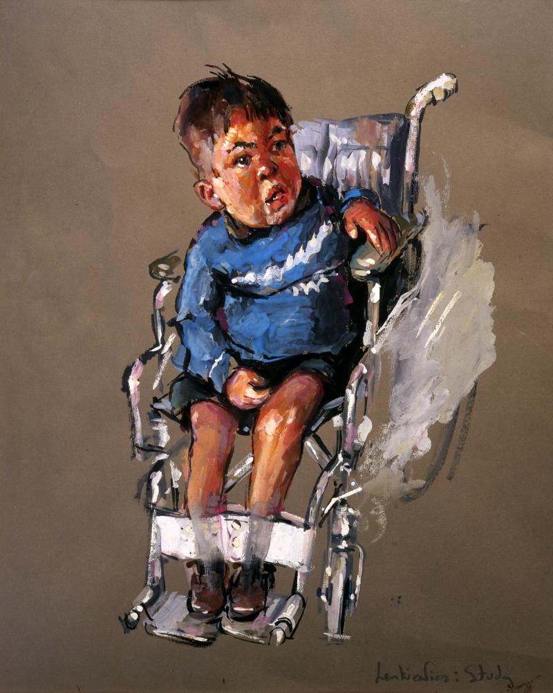 Robert Lenkiewicz  Andrew Adams in wheelchair  1976 Gouache Framed 44cm.; 17½ins by 34cm.; 13½ins