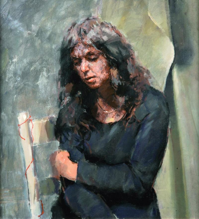 Robert Lenkiewicz  Monca on a white chair 1979 Oil on canvas Framed 63cm.; 24¾ins by 57.5cm.; 22¾ins