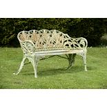 Garden Seat:A Coalbrookdale Lily of the Valley pattern cast iron seat  late 19th century with