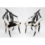 Natural History:A pair of Horn and Hide Chairs  Ugini Cattle 110cm.; 43¼ins high by 75cm.; 29½ins