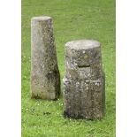 A pair of carved sandstone gatepier bases  early 19th century 87cm.; 34ins high, together with two