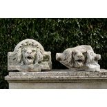 Two Victorian carved limestone architectural elements of lion’s heads  late 19th century mouth’s now