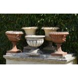 Garden Urn:A pair of Doulton stoneware urns  circa 1880 stamped Doulton and Co Ltd., Lambeth