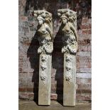 A pair of carved marble chimney piece jambs  French, 19th century 124cm.; 49ins high