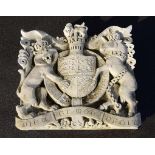 A monumental carved Portland stone Royal Coat of Arms  1950’s 168cm.; 66ins square