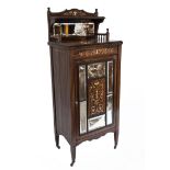 An Edwardian mahogany Marquetry inlaid Music Cabinet  circa 1910 with bevelled mirror decor panels