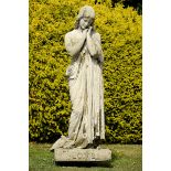 Garden Statue: After Raffaele Monti Ft, 1851: A monumental composition stone figure of a girl